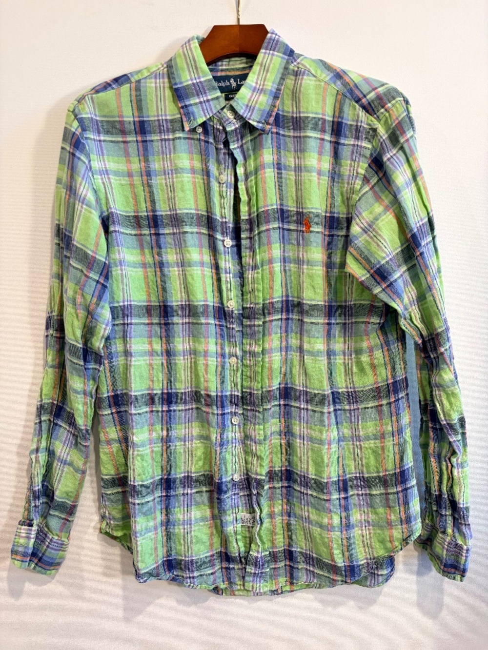 Polo Ralph Lauren Men’s M Custom Fit Green Blue Plaid Button Down Shirt